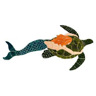 Ceramic Mosaic Mermaid with Turtle | MT48-41 Ceramic Mosaics