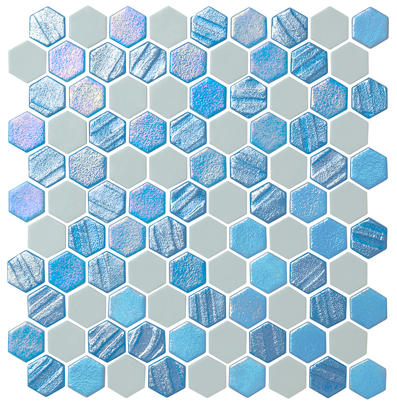 Starburst Arctic Blue Mosaic Pattern | NPT Starburst Hexagonal Blue Pool Tile